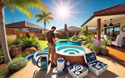 man inspecting spa pool
