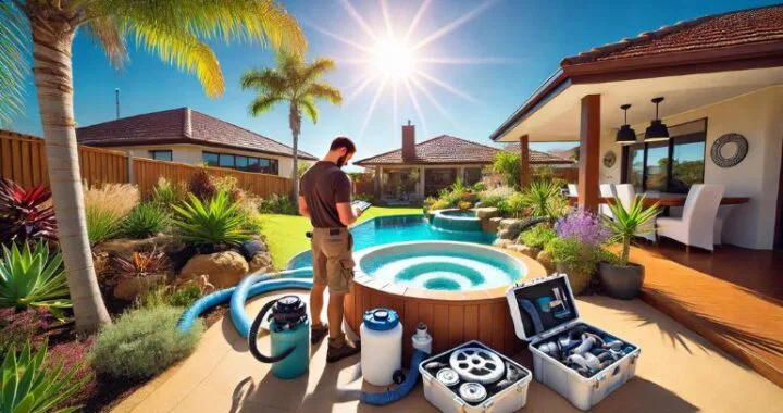 man inspecting spa pool